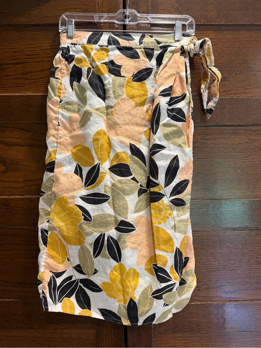 Rachel Zoe sz Small 100% linen Floral Wrap side tie midi Skirt tropical neutral